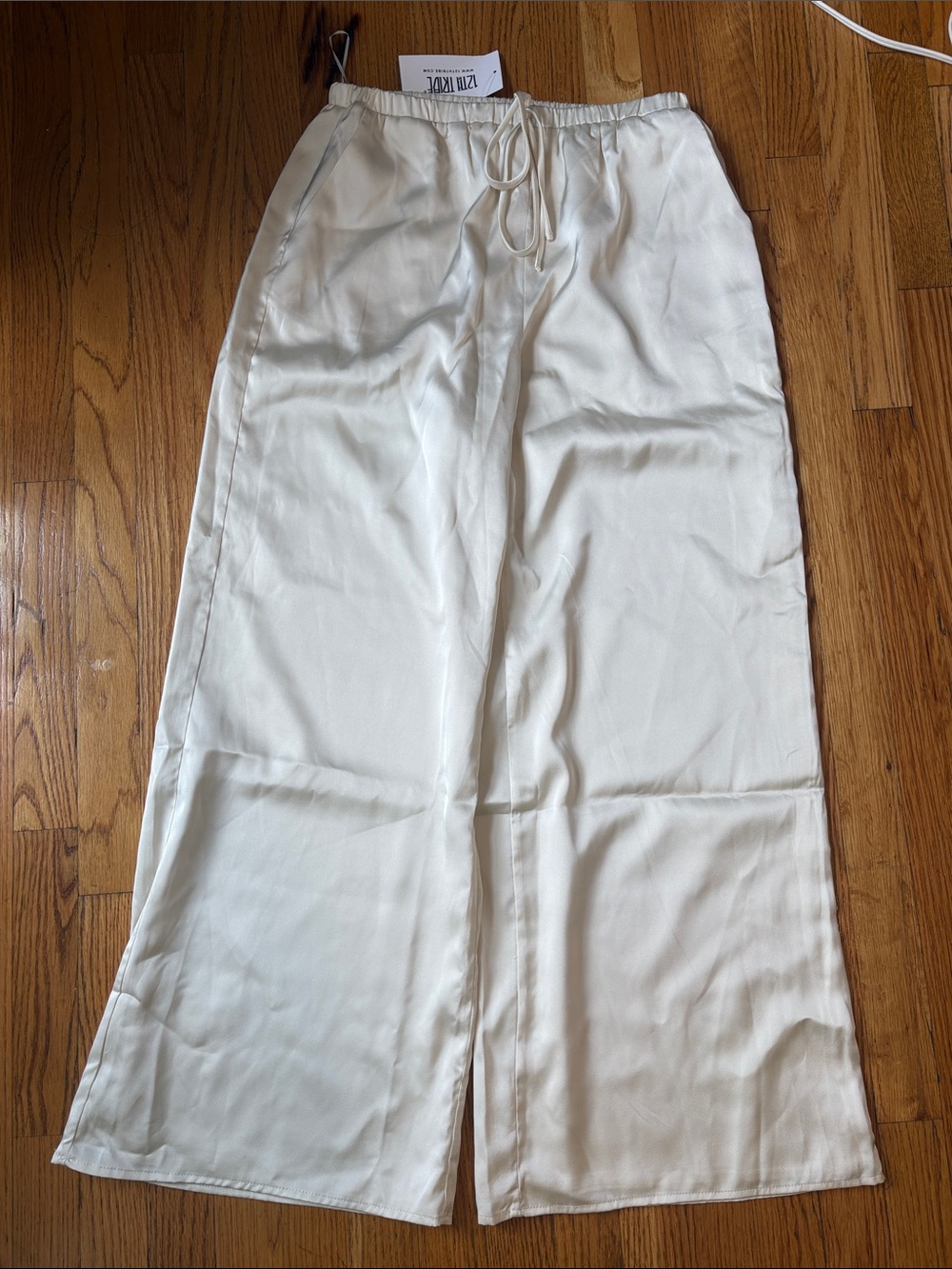 12th Tribe Cream Wide-Leg Drawstring Trousers
